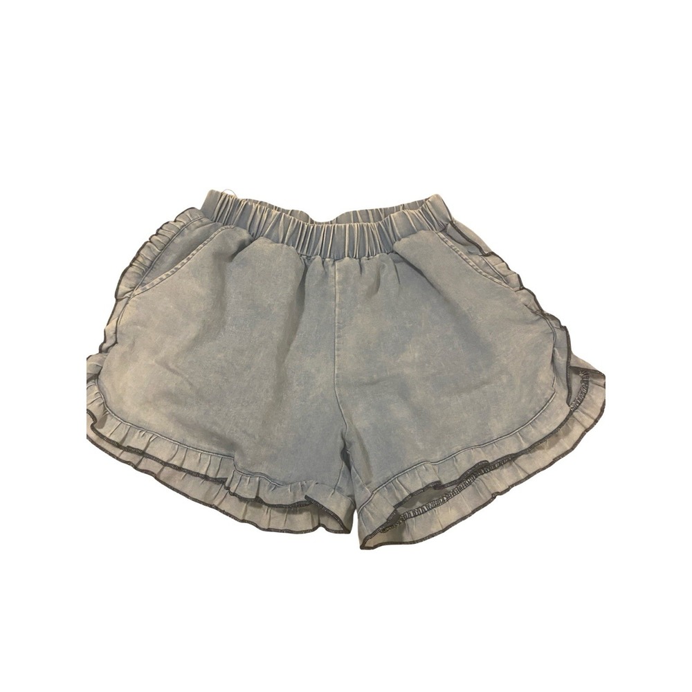 New Grace & Emma Bleached Denim Shorts Ruffle Trim Sz Small Womens Pull On 0218 - Picture 2 of 4